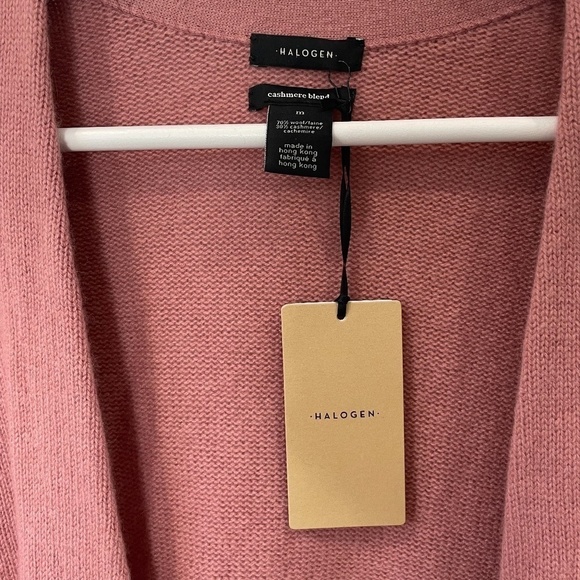 Halogen Pink Front Open Cashmere Blend Cardigan with Pockets - Picture 6 of 7